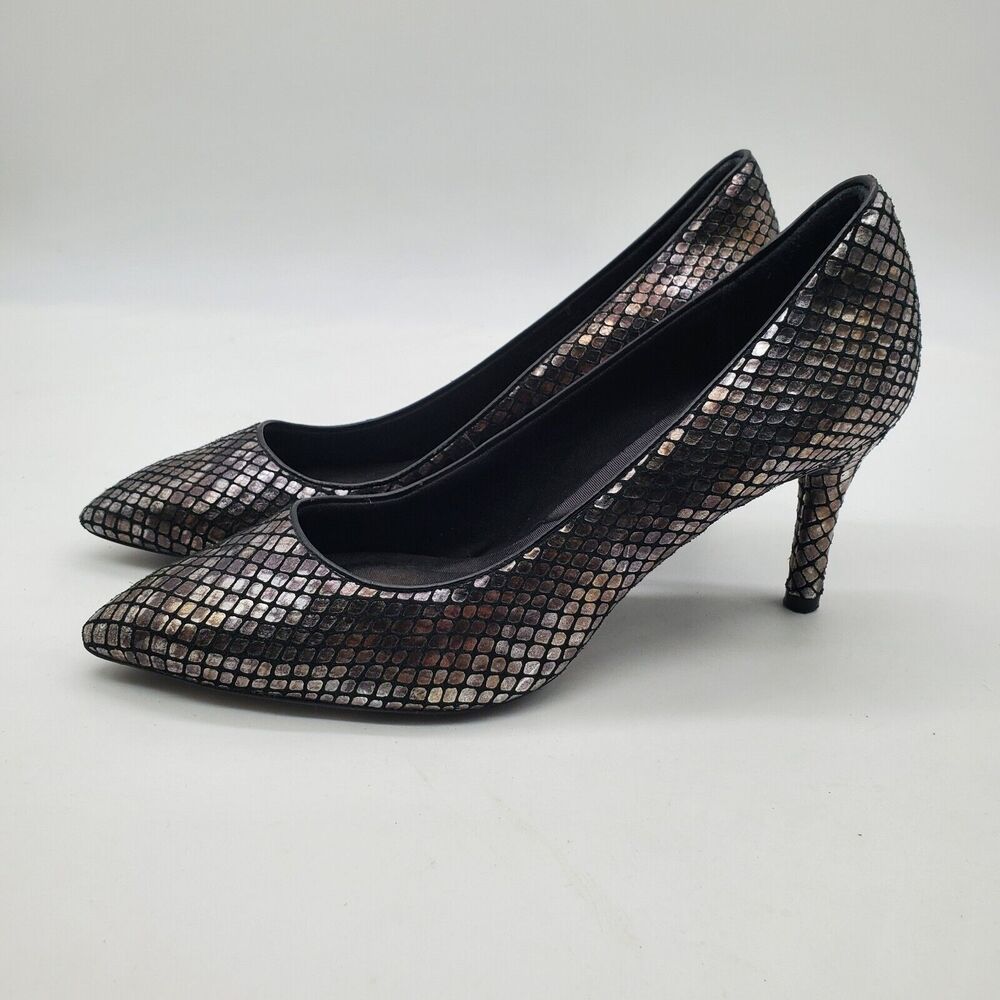Rockport Women's Total Motion Pointy Toe Pump Shoes Black Snake Pattern Size 8